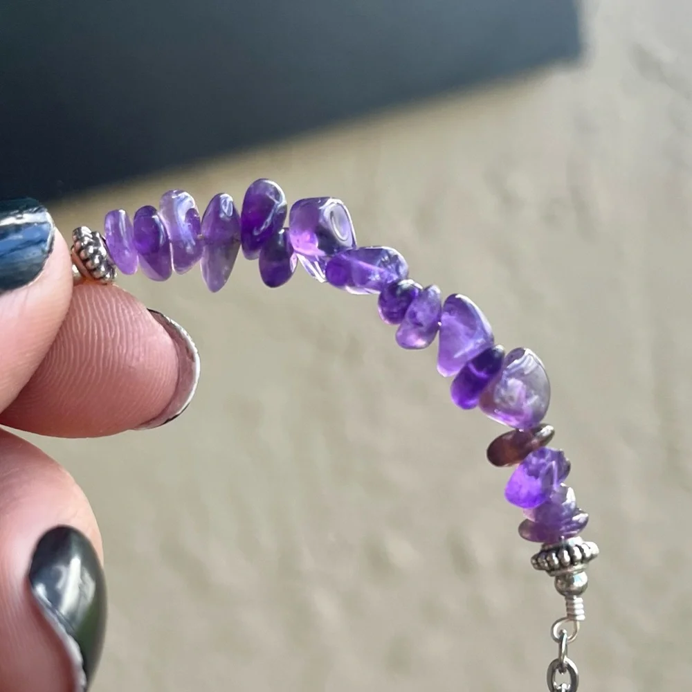 Set ! Amethyst double layer necklace snake + matching earrings boho goth celtic - Picture 2 of 11